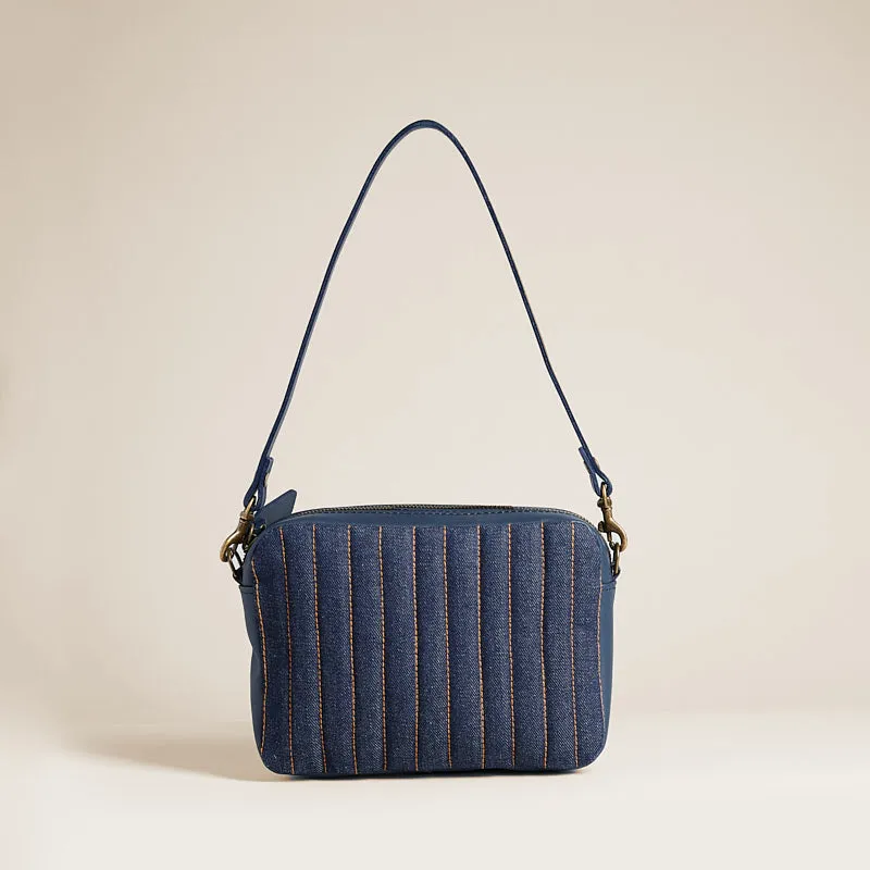 Amelia - Quilted Denim with Navy Leather