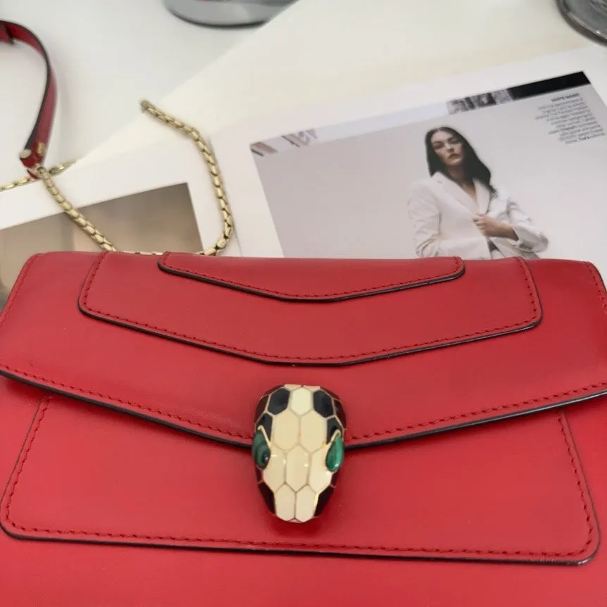 BVLGARI Serpenti Forever Red Leather Shoulder Bag - Preloved
