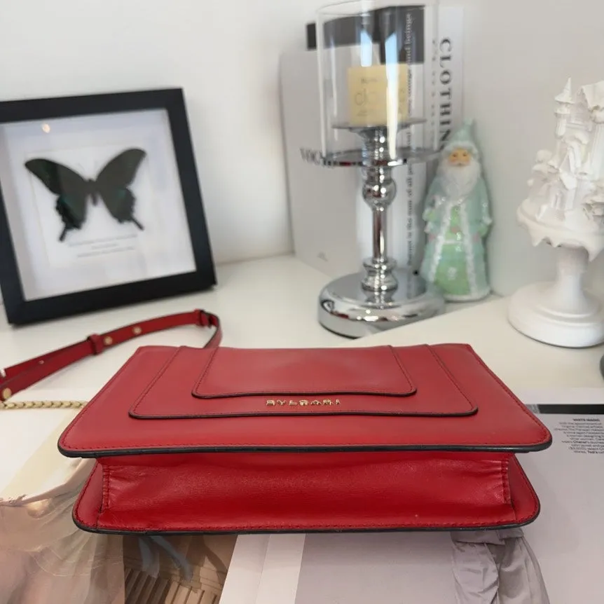 BVLGARI Serpenti Forever Red Leather Shoulder Bag - Preloved