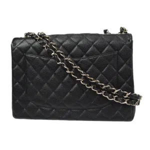 CHANEL Classic Flap Jumbo Double Chain Shoulder Bag Black Caviar 87978