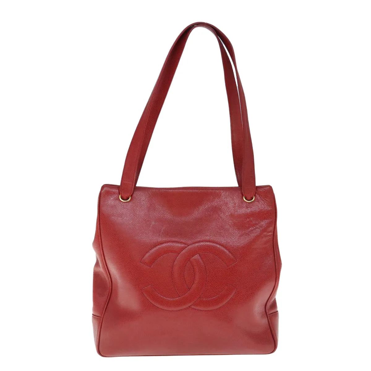 CHANEL Shoulder Bag Caviar Skin Red CC Auth bs11402