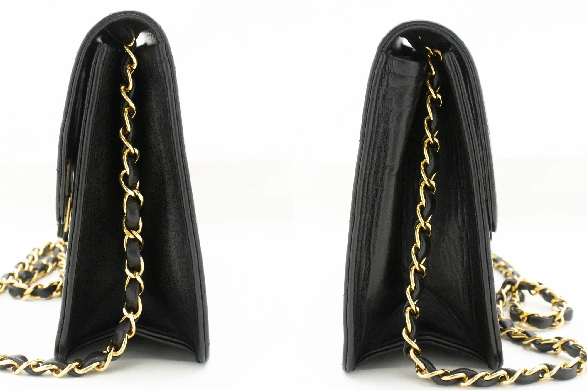 CHANEL Small Chain Shoulder Bag Clutch Black Quilted Flap Lambskin