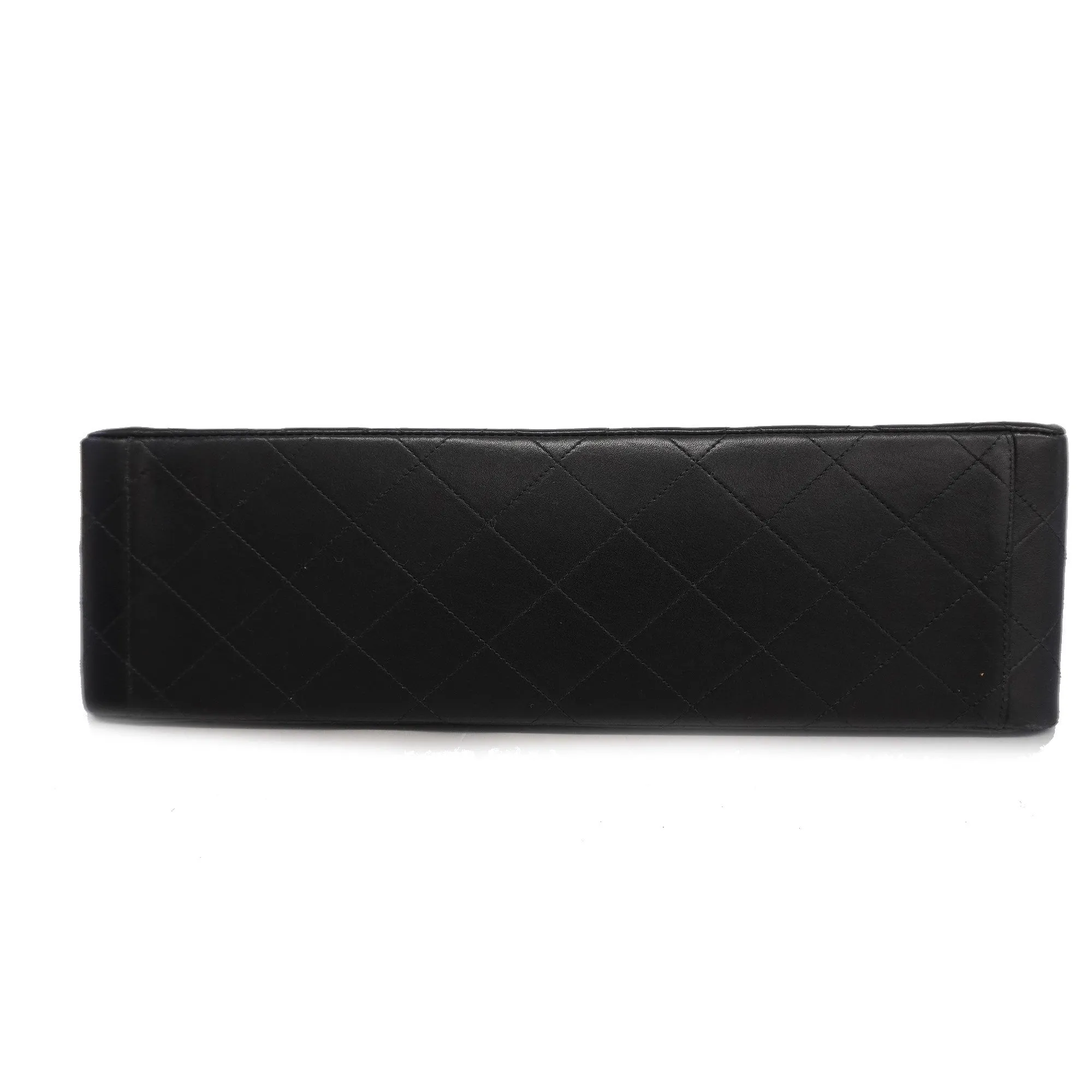 ChanelAuth  Big Matelasse W Chain Women's Leather Shoulder Bag Black