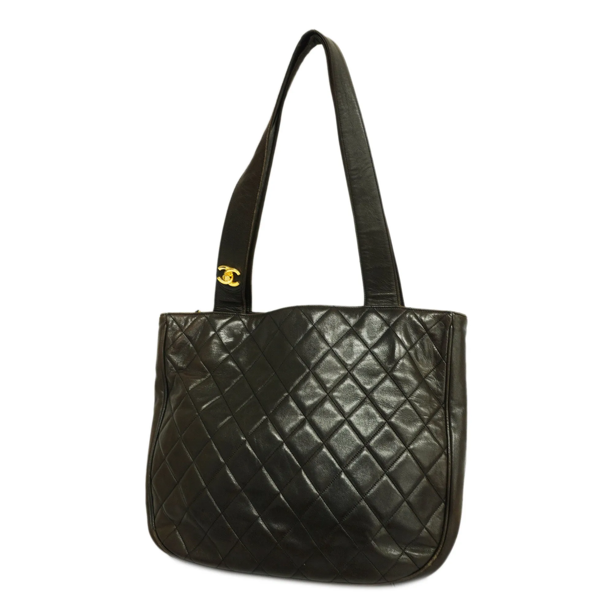 ChanelAuth  Matelasse Lambskin Women's Leather Shoulder Bag Black