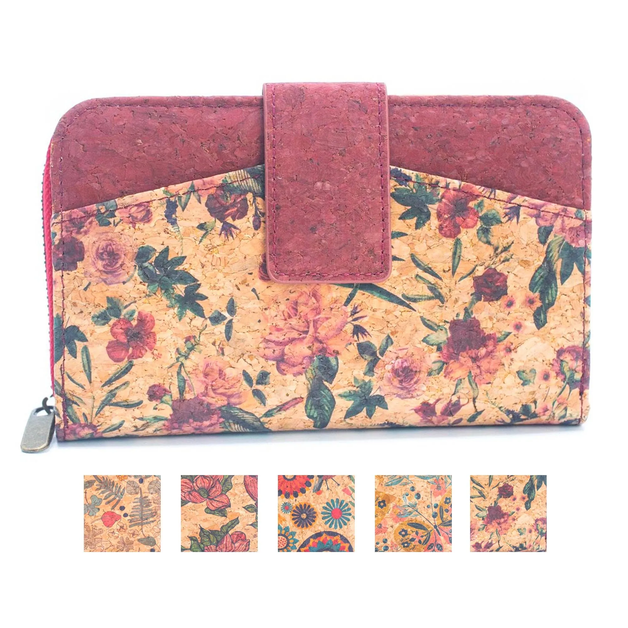 Cork Women's Rose&Plant Card Holder Mini-Flap Printed Wallet ?CBAG-2245