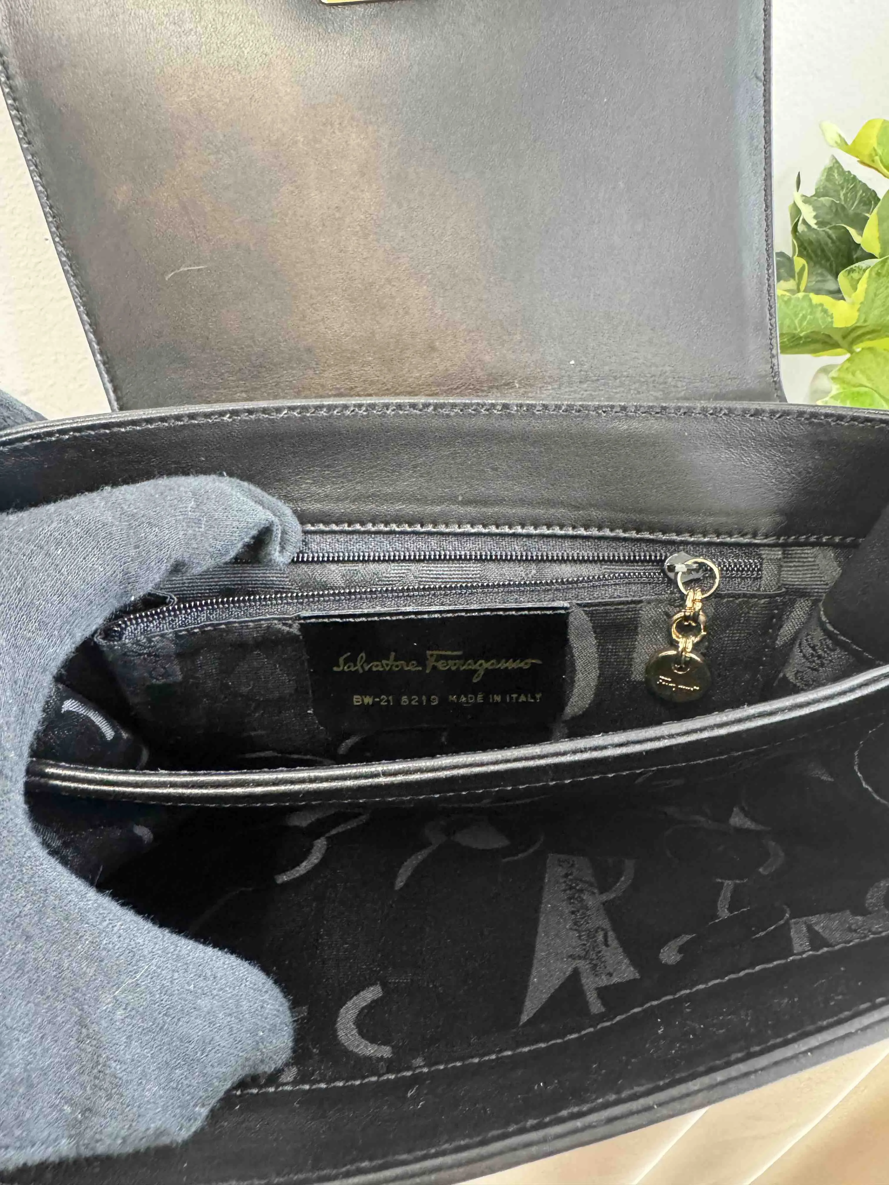 Ferragamo Black Lambskin Shoulder Bag