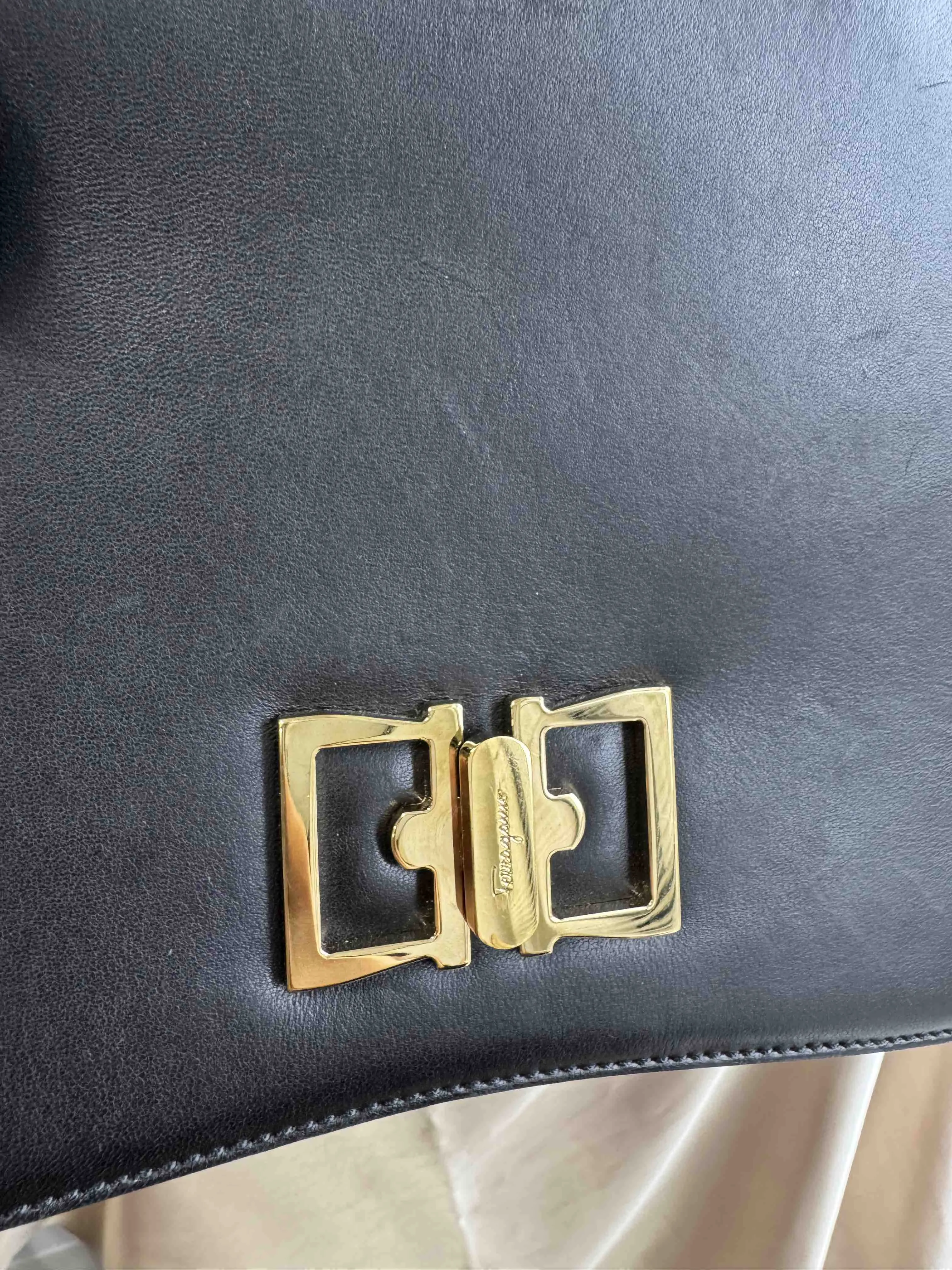 Ferragamo Black Lambskin Shoulder Bag