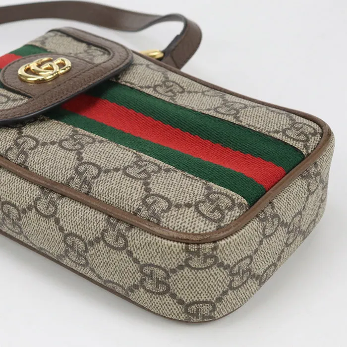 GUCCI 598912 Mini Shoulder Bag Ofidia Diagonal GG Supreme/leather beige Women
