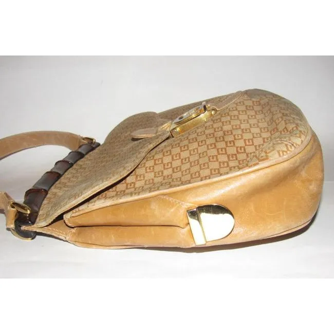 Gucci Jackie Micro Square Guccissima Print Suede Bamboo Top Handle Brown Shoulder Bag
