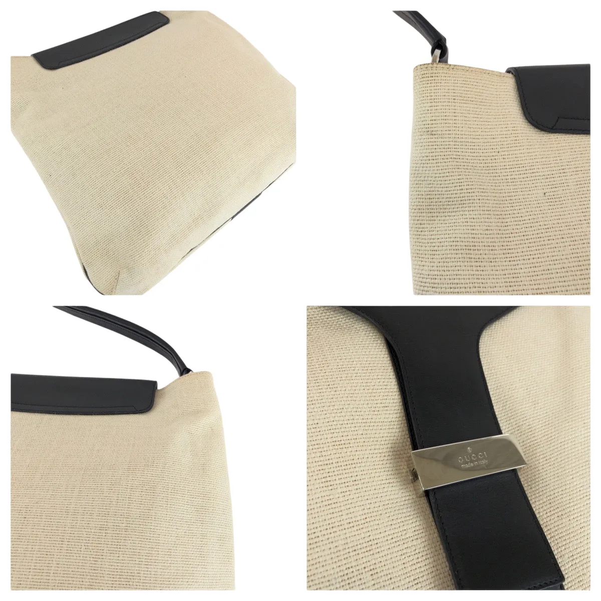 GUCCI Shoulder Bag 001 4014 001013 cotton Ivory Black SilverMetal Hobo One Shoulder Bag Women Used