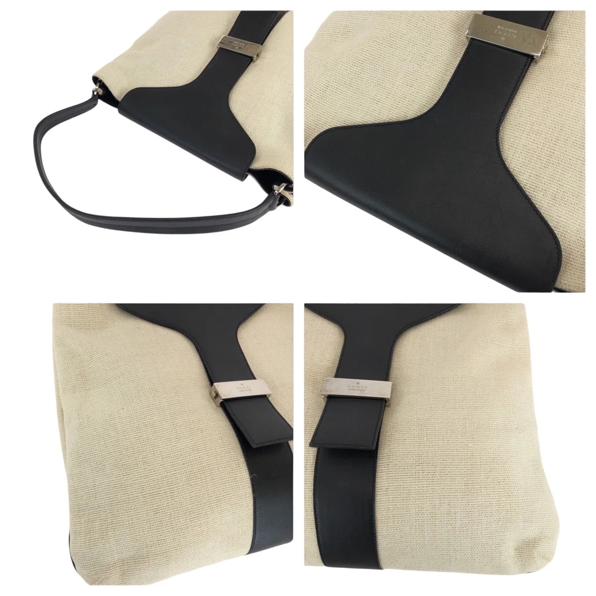 GUCCI Shoulder Bag 001 4014 001013 cotton Ivory Black SilverMetal Hobo One Shoulder Bag Women Used