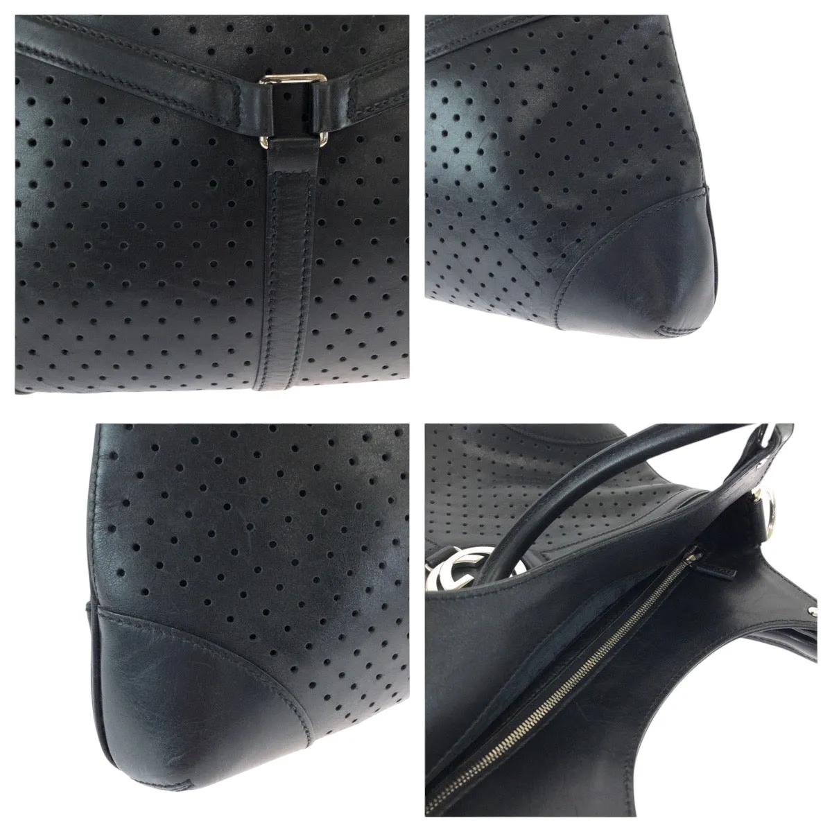 GUCCI Shoulder Bag 114875 leather Black SilverMetal Hobo Shoulder Bag Interlocking Women Used