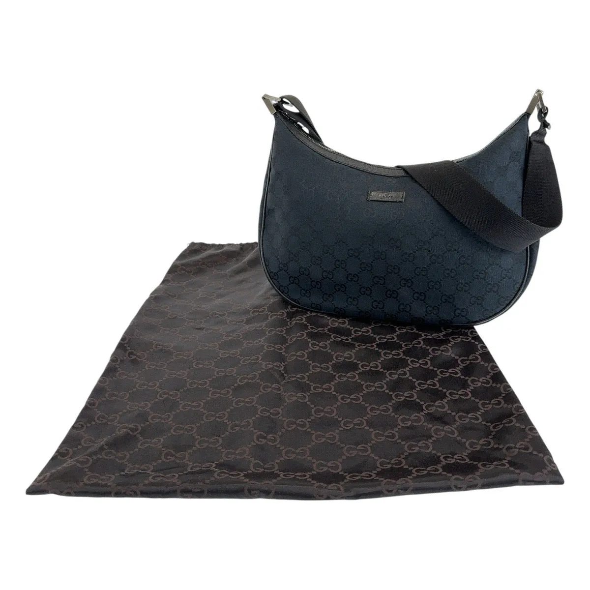 GUCCI Shoulder Bag 122790 GG canvas Black SilverMetal Crossbody Shoulder Bag Women Used