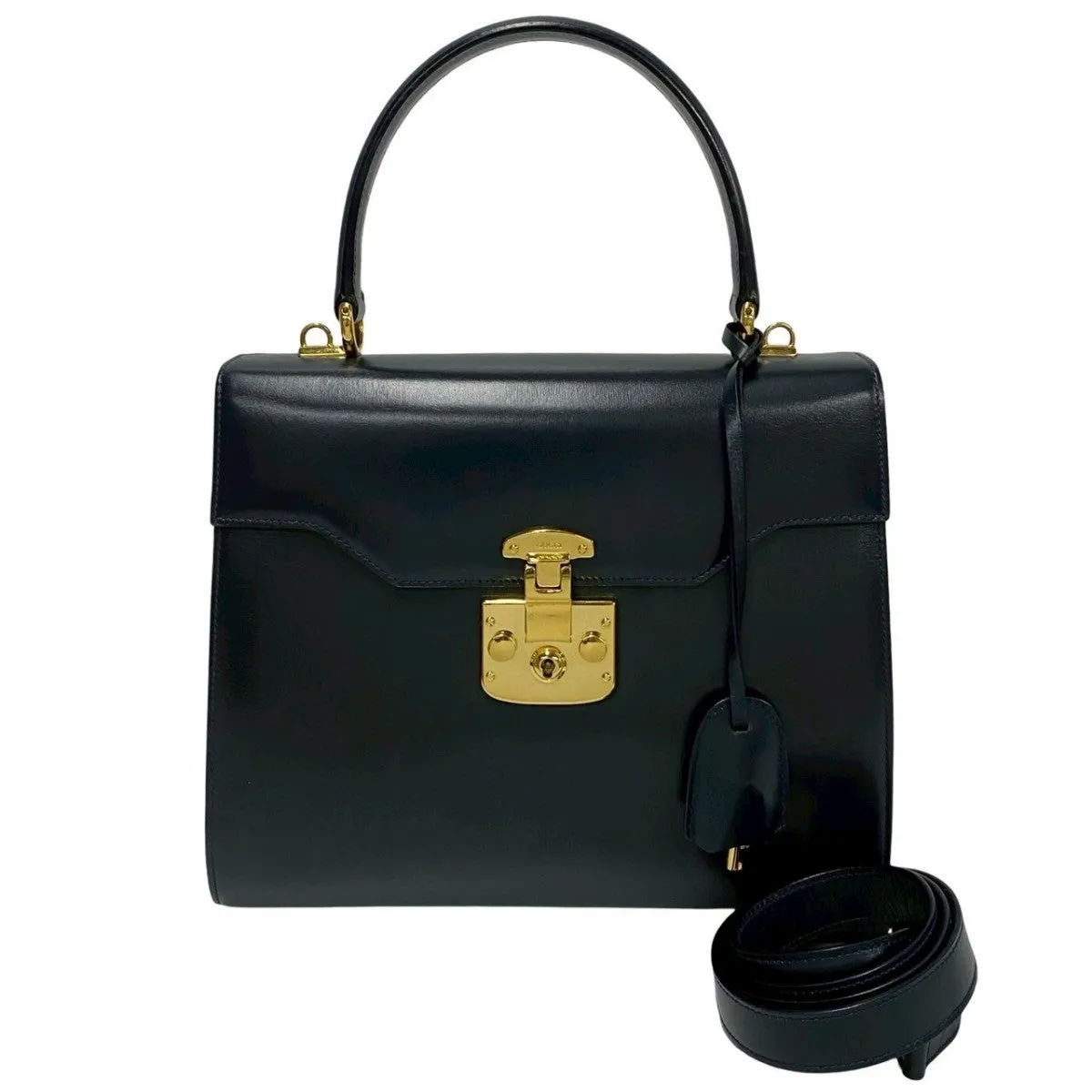GUCCI Shoulder Bag leather Navy Ready lock