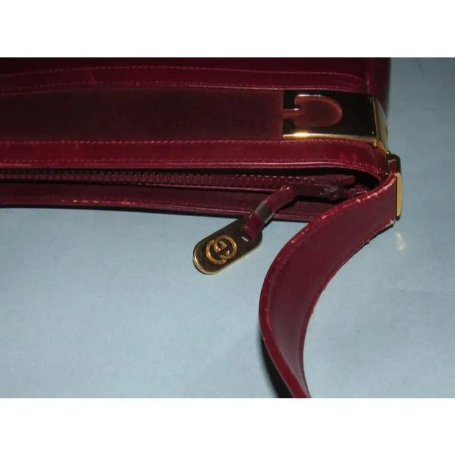 Gucci Supreme Shoulder Bucket With Gold Gg Accents On Top Burgundy Leather Hobo Bag