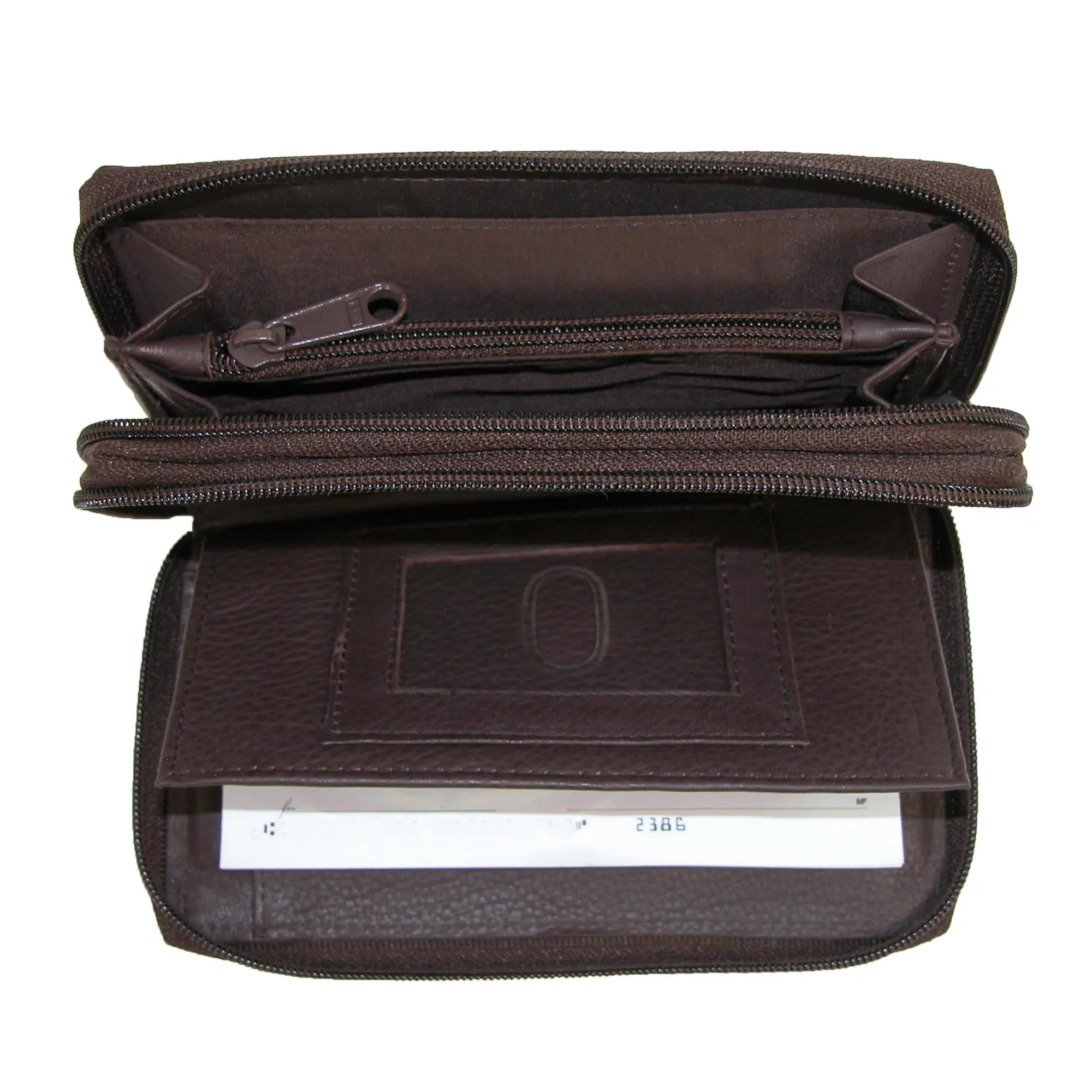 Leather Double Zippered Checkbook Cover Wallet