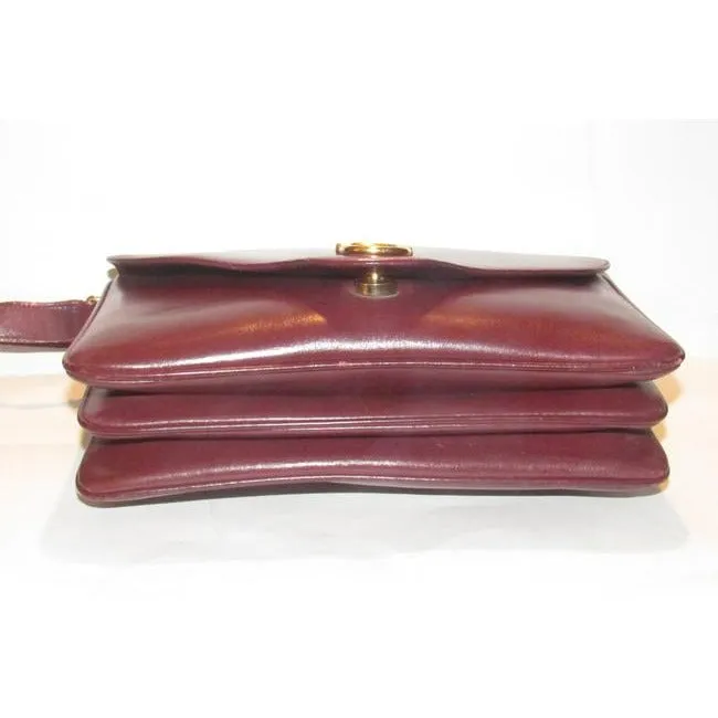 SOLD- Gucci Horsebit W Envelope Purse Bold Gold Accents Burgundy Leather Shoulder Bag